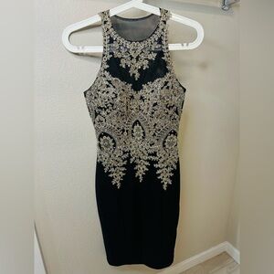 Xscape Black Dress with Gold Detailing